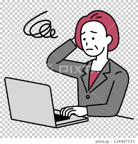 困惑するノートパソコンで仕事をしているスーツの女性 114907533
