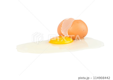 broken egg isolated on white background broken egg isolated on white background 114908442