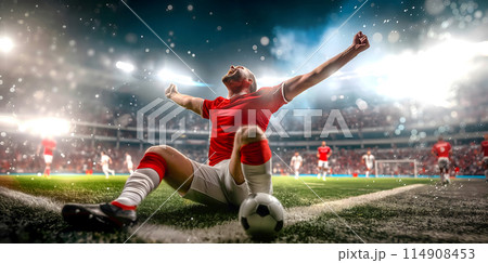 the football player is happy to score a goal the football player is happy to score a goal 114908453