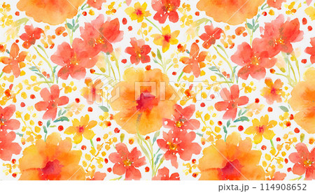 かわいい赤い花とオレンジの花の水彩画イラスト背景のイラスト素材
