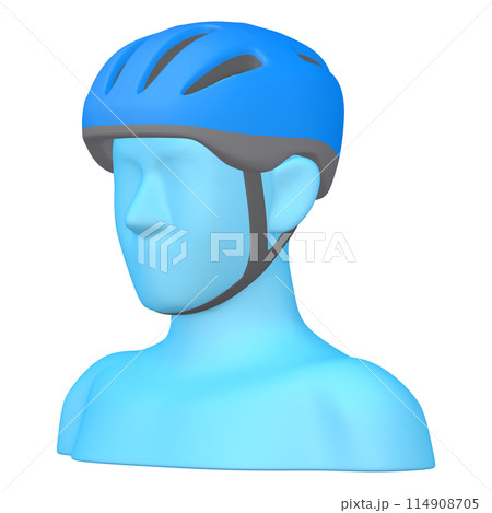 自転車用品のイラスト素材　ヘルメット（1_1_3）青　着用イメージ 114908705
