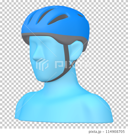 自転車用品のイラスト素材　ヘルメット（1_1_3）青　着用イメージ 114908705