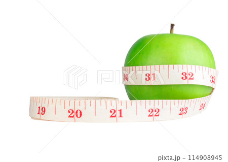 green apple with measure tape green apple with measure tape 114908945