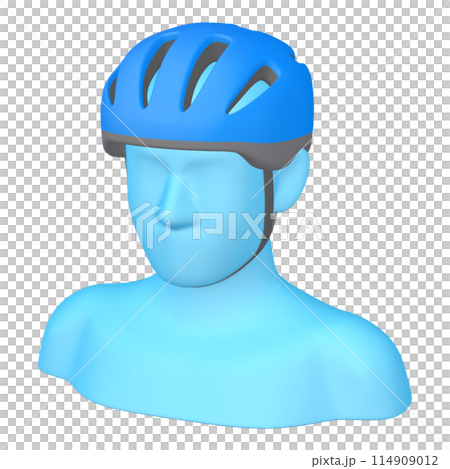 自転車用品のイラスト素材　ヘルメット（1_2_4）青　着用イメージ 114909012