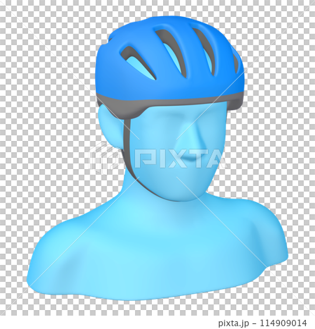 自転車用品のイラスト素材 ヘルメット(1_2_6)青 着用イメージ 自転車用品のイラスト素材 ヘルメット(1_2_6)青 着用イメージ 114909014