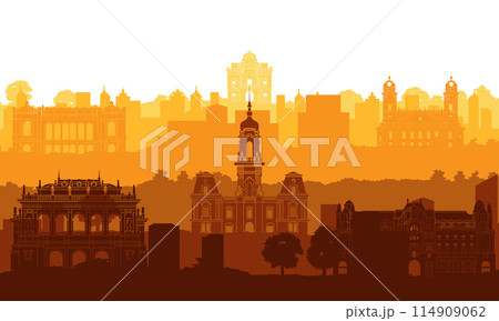 Hungary famous landmark silhouette style 114909062