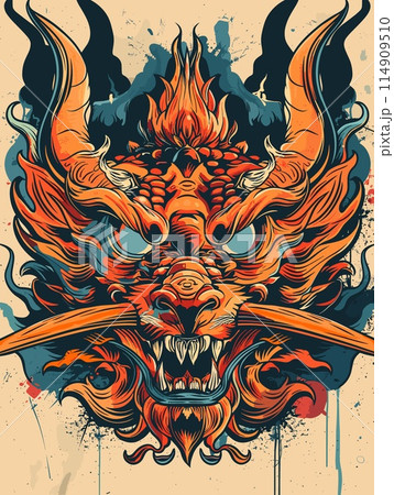 Dragon head on grunge background. Vector illustration for your design. Dragon head on grunge background. Vector illustration for your design. 114909510