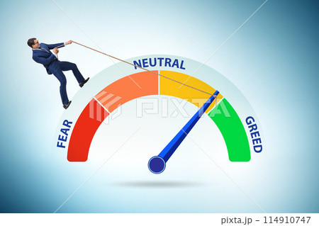 Fear and greed investor behaviour concept Fear and greed investor behaviour concept 114910747
