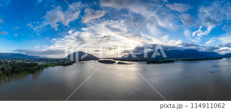 Aerial panorama of Canadian Mountain Landscape in Valley. Sunny Sunset 114911062
