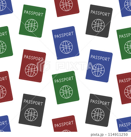 Seamless pattern with the most common passport colors, red, blue, green, black. Citizenship document, id. Vector flat illustration isolated on white background 114911250