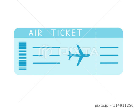 Air ticket in simple style isolated on white background. Blue boarding pass with bar code and airplane silhouette. Travel concept vector flat illustration Air ticket in simple style isolated on white background. Blue boarding pass with bar code and airplane silhouette. Travel concept vector flat illustration 114911256