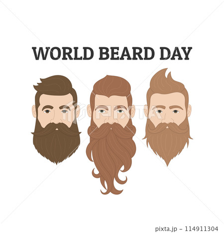 World Beard Day. Holiday design with handsome bearded men for social media post, banner, poster, card. Vector illustration isolated on white background World Beard Day. Holiday design with handsome bearded men for social media post, banner, poster, card. Vector illustration isolated on white background 114911304