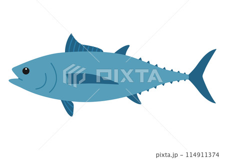 Cute blue tuna. Sea and ocean fish. Underwater life. Childish character. Vector flat illustration isolated on white background 114911374