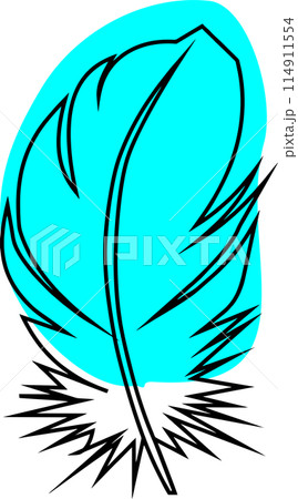 drawing of a blue bird feather with a black outline, decorative element, logo drawing of a blue bird feather with a black outline, decorative element, logo 114911554