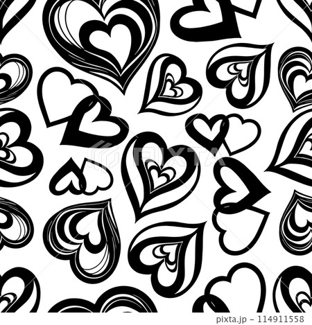 seamless graphic pattern of black hearts on a...のイラスト素材 [114911558] - PIXTA