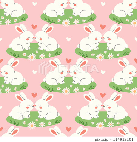 Rodent Romance Seamless pattern with rabbitts in love sitting...のイラスト素材 [114912101 ...