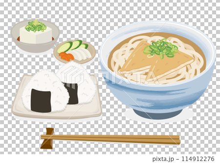 食事_和食_麺類_きつねうどん定食_おにぎり 食事_和食_麺類_きつねうどん定食_おにぎり 114912276