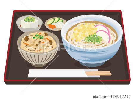 食事_和食_麺類_うどん定食_かやくご飯 114912290