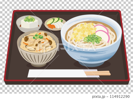 食事_和食_麺類_うどん定食_かやくご飯 114912290