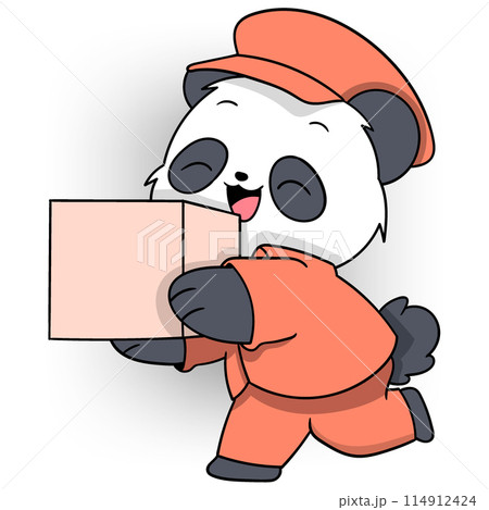 panda becomes a courier delivering packages to customers panda becomes a courier delivering packages to customers 114912424