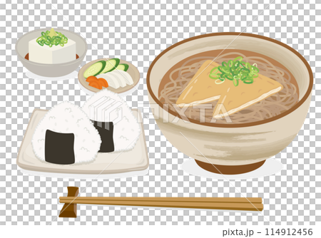 Meals_Japanese food_Noodles_Kitsune soba set meal_Rice balls 114912456
