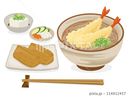 食事_和食_麺類_天ぷらそば定食_いなり寿司 114912457