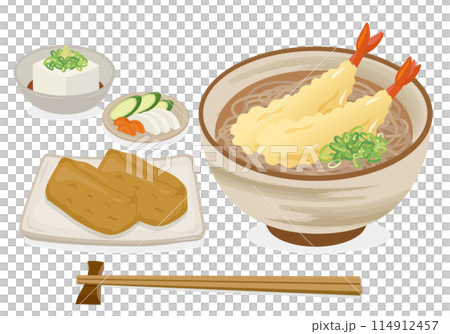 食事_和食_麺類_天ぷらそば定食_いなり寿司 114912457