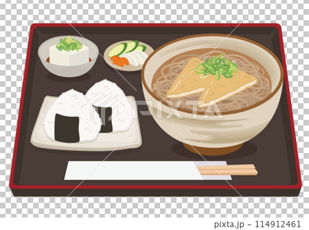 食事_和食_麺類_きつねそば定食_おにぎり 食事_和食_麺類_きつねそば定食_おにぎり 114912461