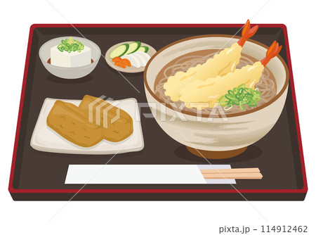 食事_和食_麺類_天ぷらそば定食_いなり寿司 114912462