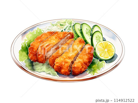 皿に盛りつけられたトンカツ　AI生成画像 114912522