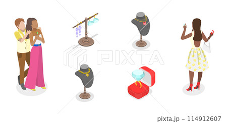 3D Isometric Flat  Illustration of Jewelry Shop, Precious Accessories 114912607