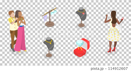 3D Isometric Flat  Illustration of Jewelry Shop, Precious Accessories 114912607