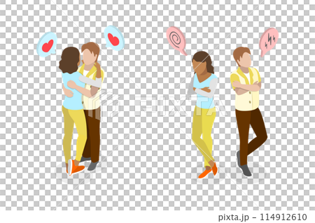 3D Isometric Flat  Set of Man and Woman Couple, Conflict and Love 114912610