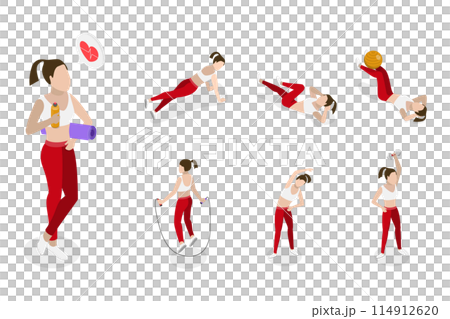 3D Isometric Flat Illustration of Yoga Exercises, Physical and Spiritual Practice 3D Isometric Flat Illustration of Yoga Exercises, Physical and Spiritual Practice 114912620