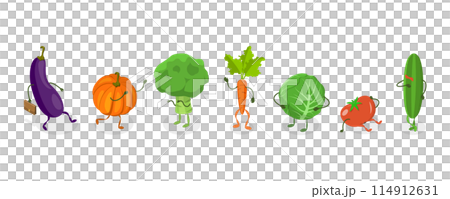 3D Isometric Flat  Set of Cute Vegetables, Funny Food Characters 114912631