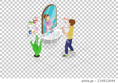 3D Isometric Flat Illustration of Cleanliness And Hygiene, Morning Routine 3D Isometric Flat Illustration of Cleanliness And Hygiene, Morning Routine 114912644