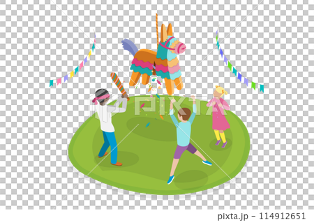 3D Isometric Flat  Illustration of Mexican Pinata, Birthday Celebration Tradition 114912651