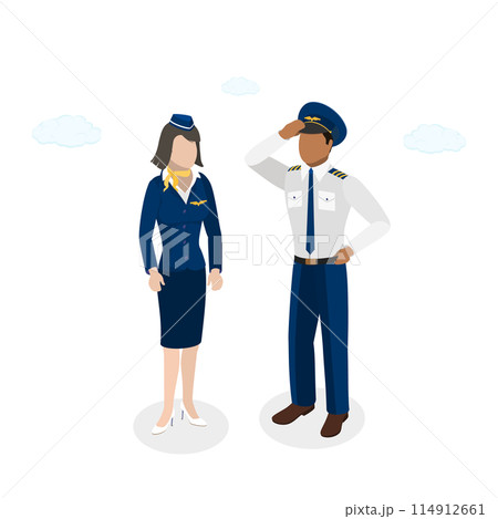 3D Isometric Flat  Set of Professional Airplane Crew , Civil Aviation Staff 114912661