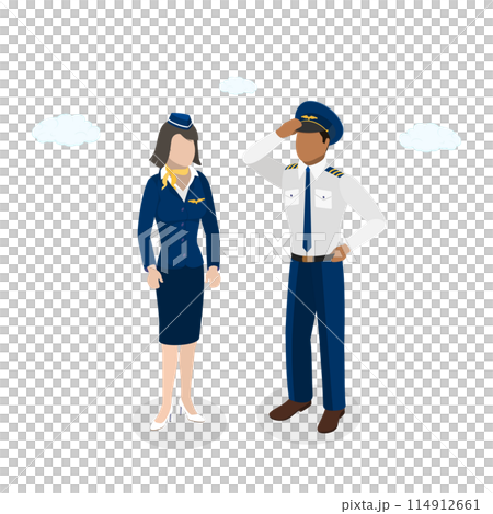 3D Isometric Flat  Set of Professional Airplane Crew , Civil Aviation Staff 114912661