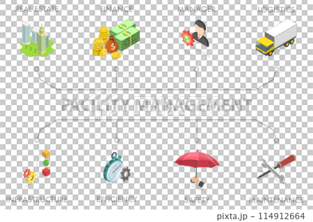 3D Isometric Flat Illustration of Facility Management, Building and Working Tools 3D Isometric Flat Illustration of Facility Management, Building and Working Tools 114912664