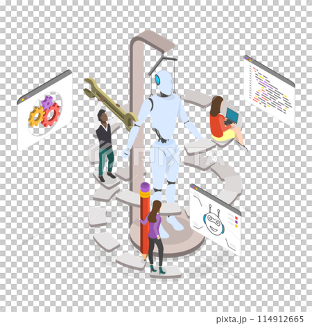 3D Isometric Flat  Illustration of Robot Making Technology, Artificial Intelligence 114912665