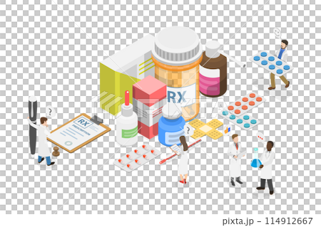 3D Isometric Flat  Illustration of Pharmacist, Pharmaceutical Industry 114912667