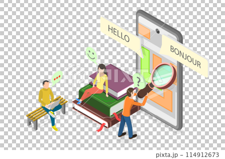 3D Isometric Flat  Illustration of Translating App, Multilanguage Translator 114912673