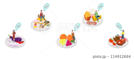 3D Isometric Flat Illustration of Human Five Tastes, Mouth Senses 3D Isometric Flat Illustration of Human Five Tastes, Mouth Senses 114912684