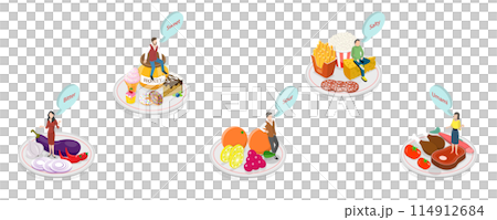 3D Isometric Flat Illustration of Human Five Tastes, Mouth Senses 3D Isometric Flat Illustration of Human Five Tastes, Mouth Senses 114912684