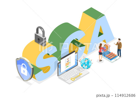 3D Isometric Flat  Illustration of SCA, Strong Customer Authentication 114912686