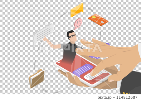 3D Isometric Flat  Illustration of Cyber Fraud In Messenger, Smishing, SMS Phishing 114912687
