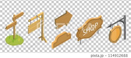 3D Isometric Flat Set of Signboard Collection, Wooden Billboards 3D Isometric Flat Set of Signboard Collection, Wooden Billboards 114912688