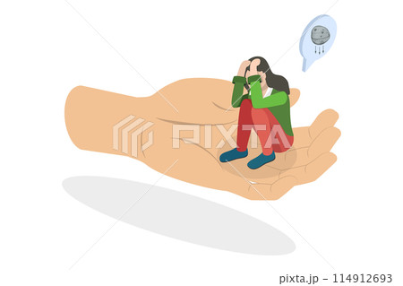 3D Isometric Flat  Illustration of Helping Hand, Psychotherapy, Counseling and Psychological Support 114912693