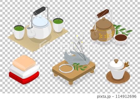 3D Isometric Flat Illustration of Chinese Tea, Hot Herbal Beverage 3D Isometric Flat Illustration of Chinese Tea, Hot Herbal Beverage 114912696